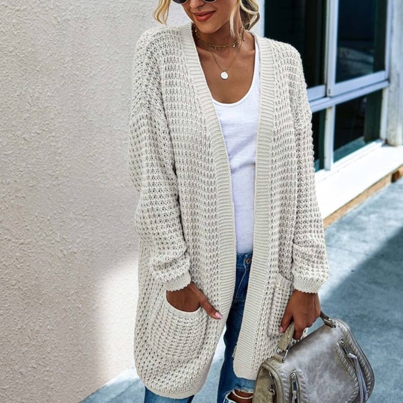 Bellanblue Sweaters - Beige Cream Cozy chunky knit open front cardigan